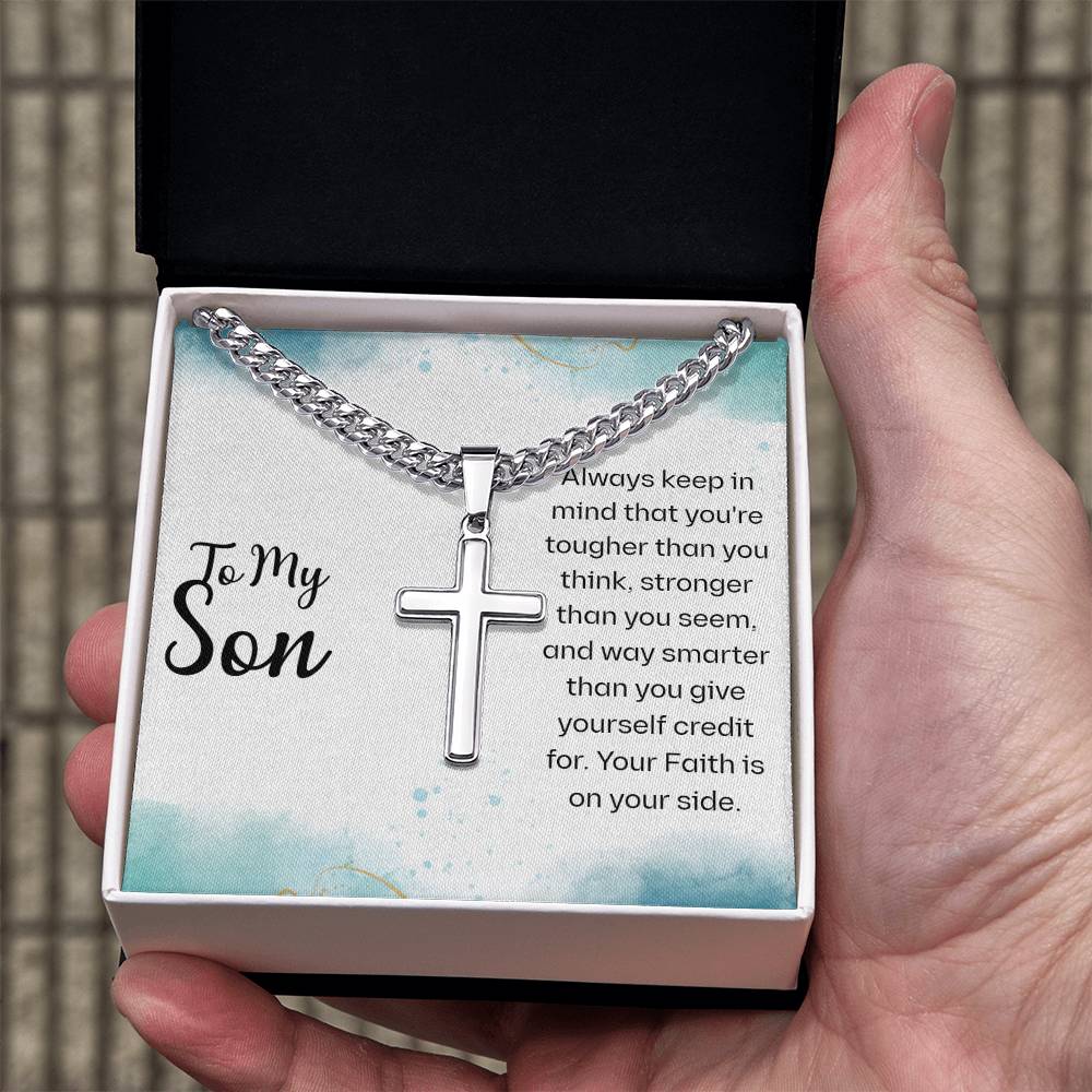 To My Son - Cuban Chain with Artisan Cross Necklace