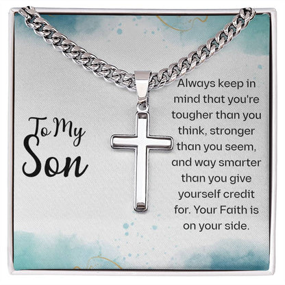 To My Son - Cuban Chain with Artisan Cross Necklace