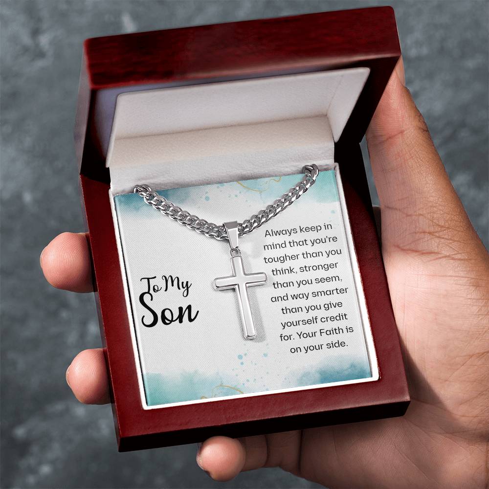 To My Son - Cuban Chain with Artisan Cross Necklace