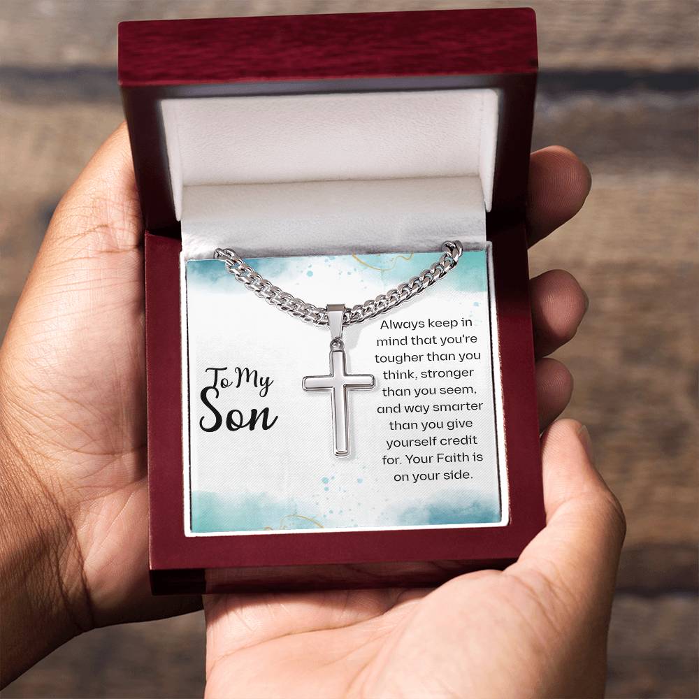 To My Son - Cuban Chain with Artisan Cross Necklace