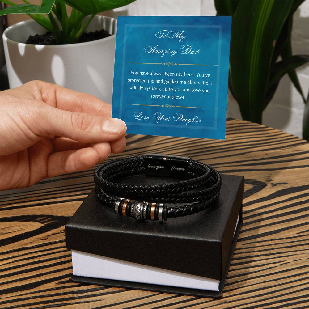 To My Amazing Dad - Love You Forever Bracelet - Stainless Steel - Vegan Leather