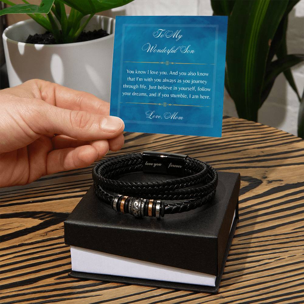 To My Wonderful Son - Love You Forever Bracelet - Stainless Steel - Vegan Leather