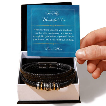 To My Wonderful Son - Love You Forever Bracelet - Stainless Steel - Vegan Leather