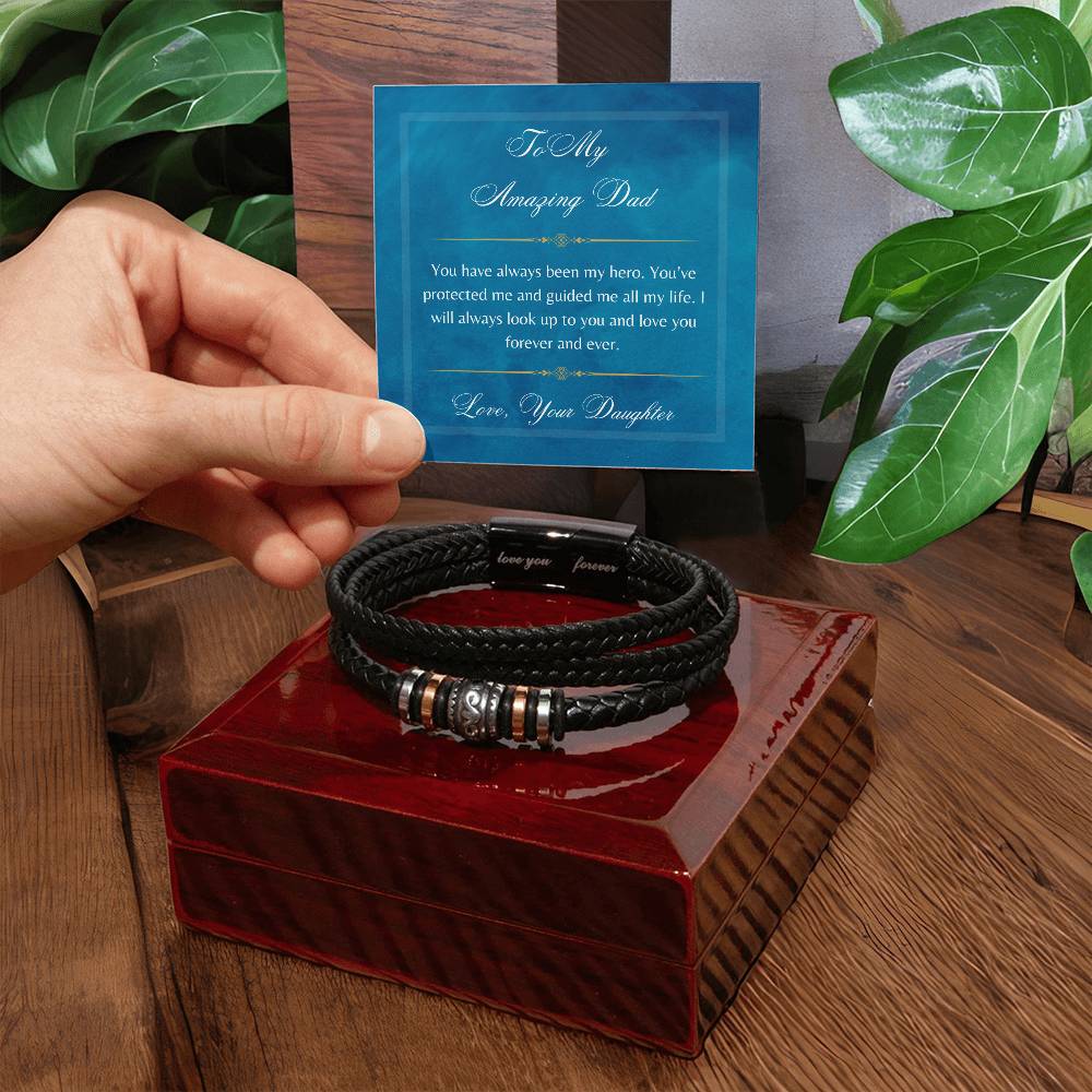 To My Amazing Dad - Love You Forever Bracelet - Stainless Steel - Vegan Leather