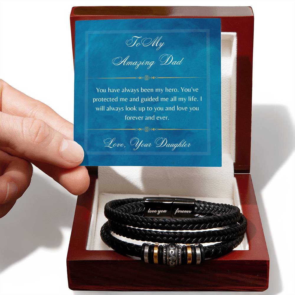 To My Amazing Dad - Love You Forever Bracelet - Stainless Steel - Vegan Leather